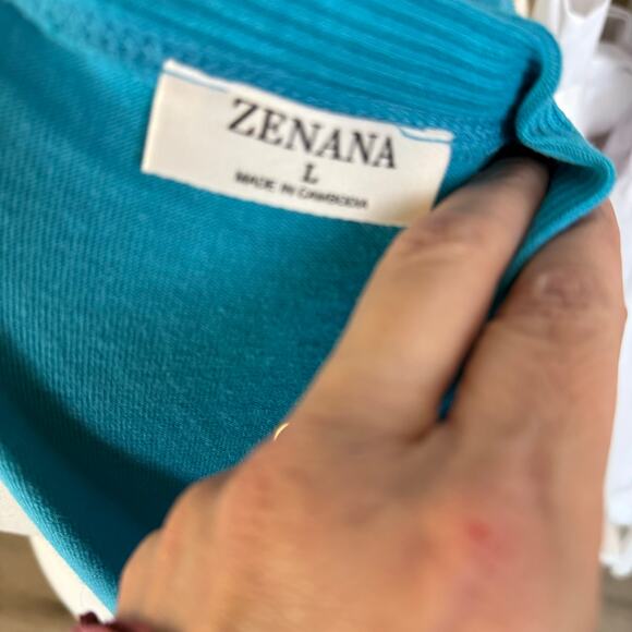 Zenana Women's Size L Turquoise Blue Brass Button Up Cardigan Sweater #3515 - Picture 6 of 8